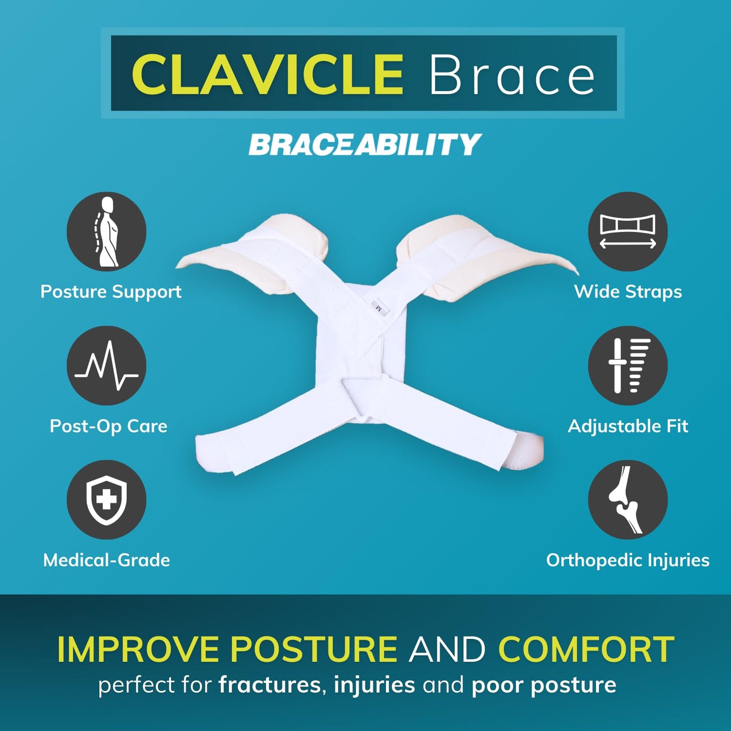 BraceAbility Clavicle Support Brace - Figure 8 Upper Back Brace Posture Corrector for Women and Men, Shoulder Straightener, Kyphosis Relief, Sling for Injuries and Fractures (Medium)