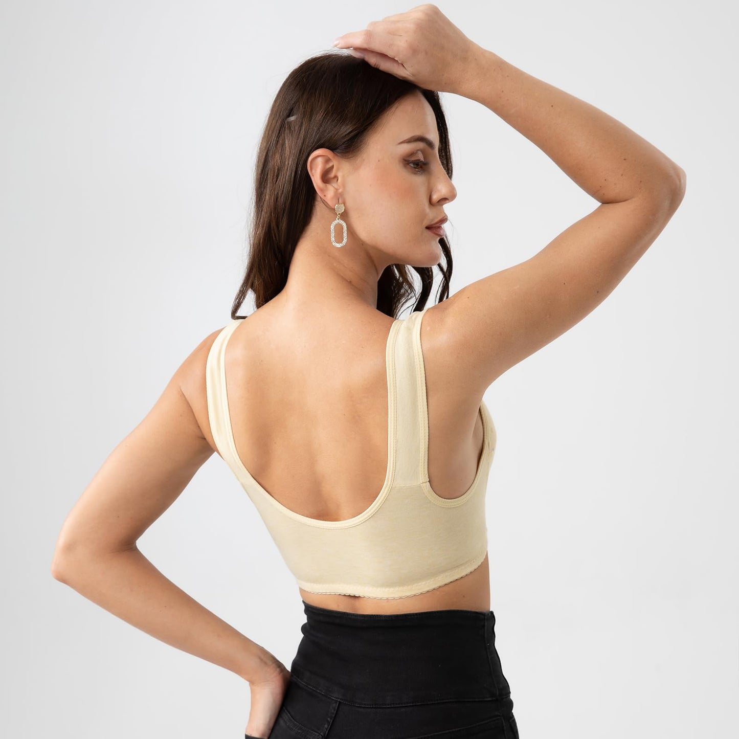 YVIVMEIE Womens Daisy Bra Front Closure Sports Bras Beauty Back Full Coverage Comfor Easy Close Bra Front Buckle Corset Beige 40