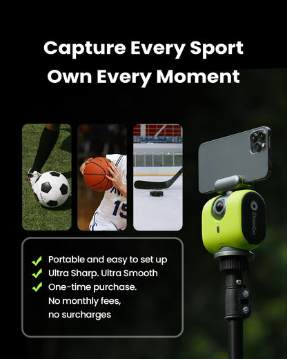 XbotGo Chameleon AI Auto Sports Action Camera - 4K 60FPS Soccer Camera and Basketball Tracking Camera for Team Sports, Live Streaming, No Subscription, Works with iOS & Android (Lava Graphite)