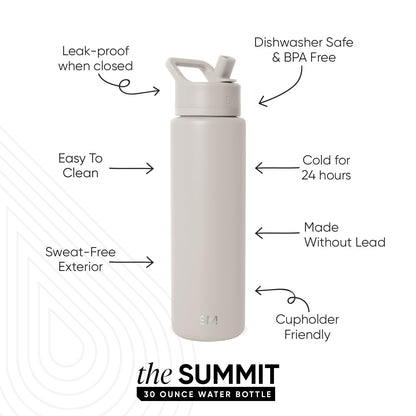 Simple Modern Water Bottle with Straw Lid | Vacuum Insulated Stainless Steel Metal Thermos | Reusable Leak Proof BPA-Free Flask for Sports Gym | Summit Collection | 30oz, Almond Birch