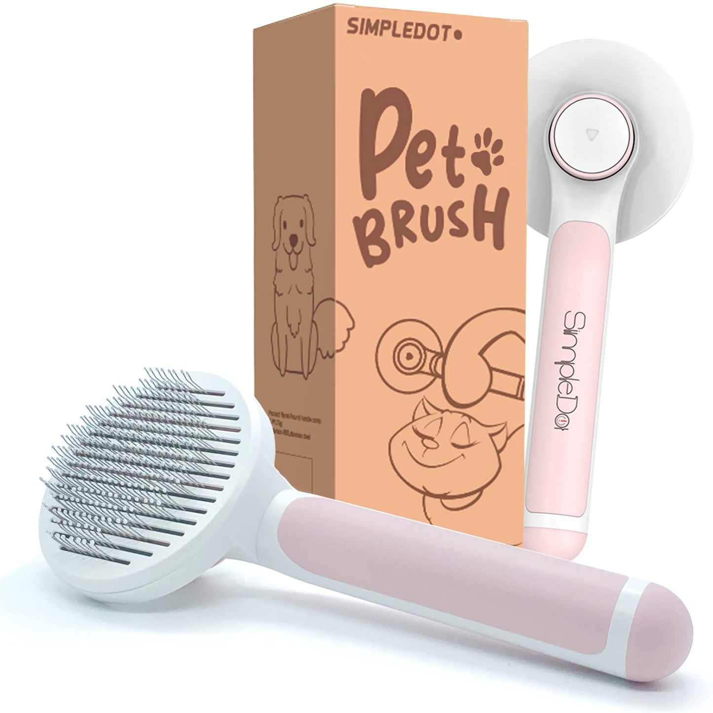 SimpleDot Pet Grooming Brush, Self Cleaning Slicker Brush for Dogs and Cats, Removes Undercoat Loose Hair, Mats, Tangled and Dirt, Massages, All Hair Types (Pink)