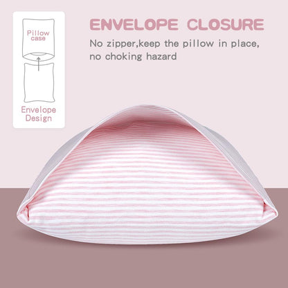 Zenssia Organic Cotton Toddler Pillowcase/Travel Pillowcase Pack of 2 Set 13x18 Inches with Envelope Closure - Soft & Breathable Baby Pillow Case Cover Pink Stripe