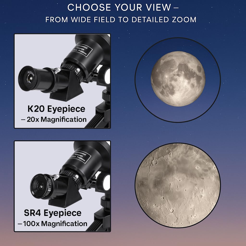 Barska Starwatcher Astronomical Refractor Telescope 300x Magnification for Beginners & Kids with Barlow Lens, 2 Interchangeable Eyepieces, Finder Scope, Table Top Tripod