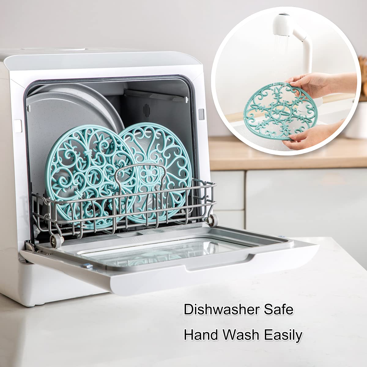 Silicone Trivet Mat - Non-Slip & Heat Resistant Kitchen Pads for Countertops & Table - Trivets for Hot Dishes & Cookware - Pot Holder for Pots & Pans - Turquoise, Set of 3