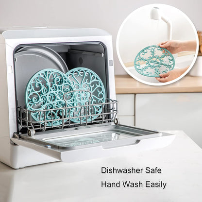 Silicone Trivet Mat - Non-Slip & Heat Resistant Kitchen Pads for Countertops & Table - Trivets for Hot Dishes & Cookware - Pot Holder for Pots & Pans - Turquoise, Set of 3