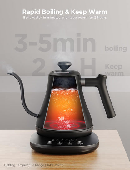 Govee Smart Electric Kettle, WiFi Variable Temperature Gooseneck Pour Over Kettle and Tea Kettle, Alexa Control, 1200W Quick Heating, 100% Stainless Steel, 0.8L, Matte Black
