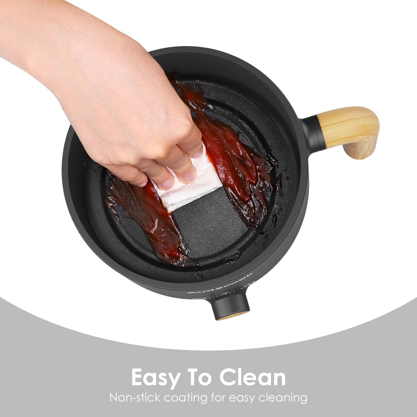 Audecook Hot Pot Electric with Steamer, 1.5L Portable Nonstick Rapid Noodles Cooker, Travel Electric Skillet with Dual Power Control for Pasta/Soup/Steak/Egg/Oatmeal(Black)