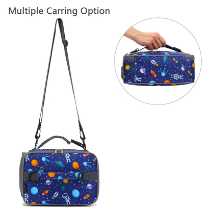 FlowFly Kids Lunch Bag, Durable Insulated School Lunch Box with Shoulder Strap and Bottle Holder, Water-resistant Thermal Small Lunch Cooler Tote for Teen Boys & Girls,Astronaut
