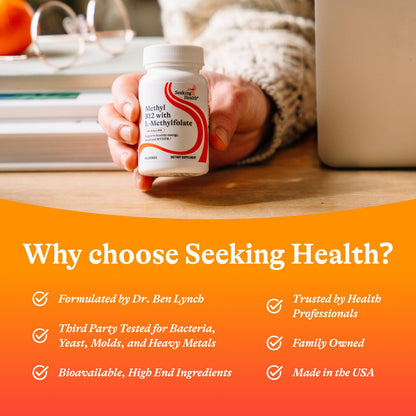 Seeking Health Methyl B12 with L-Methylfolate - MTHFR Support Supplement - Methylation Support Supplement - Lozenges to Support Brain Health & Energy - 60 Lozenges