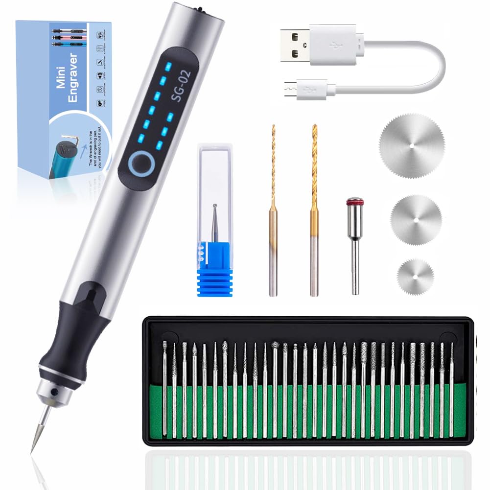 USB Rechargable Engraving Pen with 35bits,Mini Electric Engraver Etching Machines Cordless Rotary Tools Engraved Jewelry Stone Metal Plastic Wood Resin Model