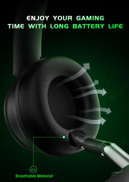 RYR Wireless Gaming Headset for Xbox Series X|S, Xbox One, PS5, PS4, Mac, Bluetooth 5.3, 3D Surround Sound, Rotatable Earmuffs, Gaming Headphones with Noise Canceling Microphones-Blackgreen