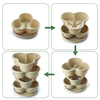 RooTrimmer 5 Tier Vertical Planters Stackable Gardening Planter for Strawberries, Flowers, Herb and Vegetables, White