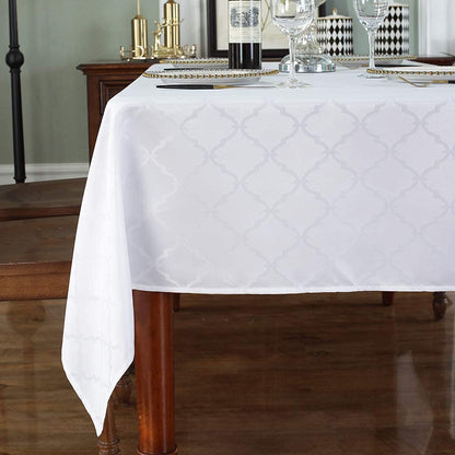 SASTYBALE White Tablecloth Jacquard Floral Polyester Table Cloth Spill-Proof Wrinkle Resistant Table Cover for Kitchen Dining Parties Tabletop(Rectangular/Oblong,60"x120"(10-12 Seats)