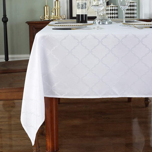 SASTYBALE White Tablecloth Jacquard Floral Polyester Table Cloth Spill-Proof Wrinkle Resistant Table Cover for Kitchen Dining Parties Tabletop(Rectangular/Oblong,60"x120"(10-12 Seats)