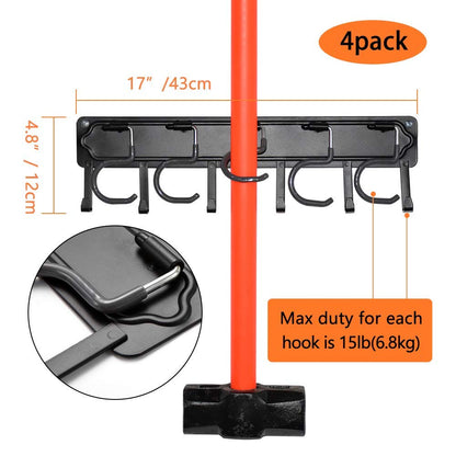 YueTong 68" All Metal Garden Tool Organizer,Adjustable Garage Wall Organizers and Storage,Heavy Duty Wall Mount Holder with Hooks for Broom,Rake,Mop,Shovel(4 Pack)