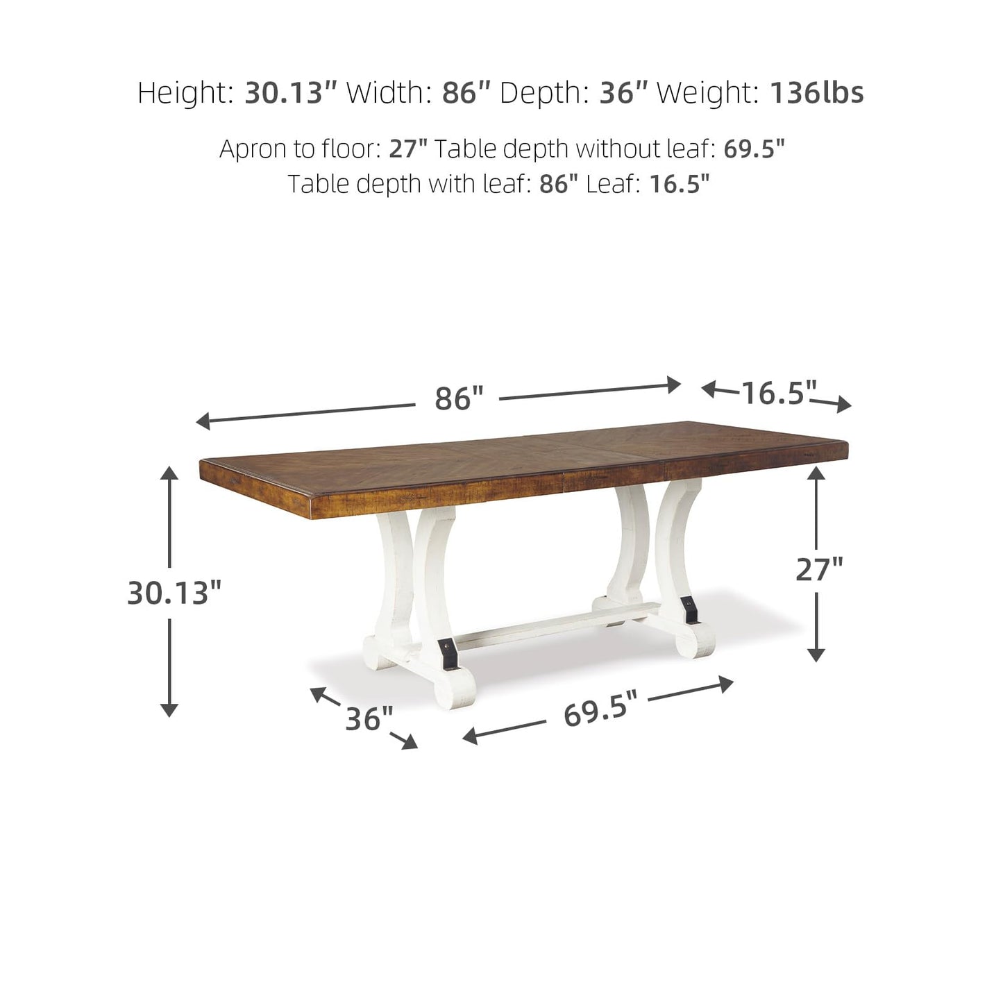 Signature Design by Ashley Valebeck Farmhouse Rectangular Extension Dining Table, Fits up to 8, White & Brown