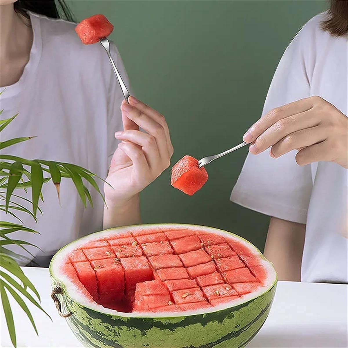 Watermelon Cutter Slicer,Stainless Steel Watermelon Cube Cutter Quickly Safe Watermelon Knife,Fun Fruit Knives Salad Melon Baller for Kitchen Gadget