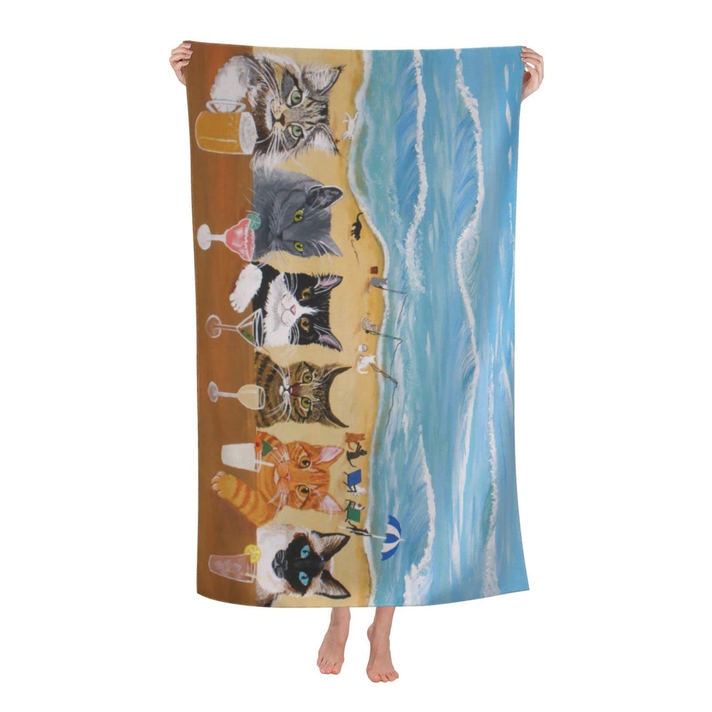 Cat Beach Towel for Women, Microfiber Beach Towels for Adults, Cute Personalized Beach Towels Bulk, Big Extra Large Beach Towels Oversized Clearance, Quick Dry Sand Free Beach Towel for Pool 30"x 60"