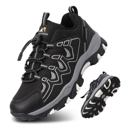 UOVO Boys Shoes Boys Tennis Running Sneakers Waterproof Hiking Shoes Kids Outdoor Fashion Sneakers Slip Resistant (Big/Little Boys) Black/Silver 1 Little Kid