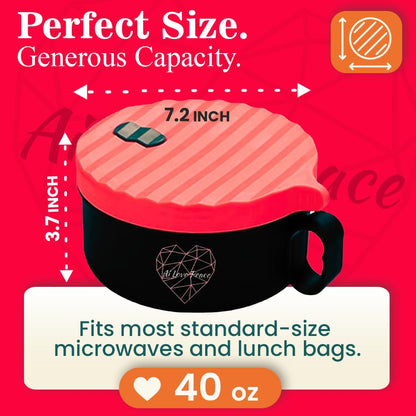 AI LOVE PEACE Ramen Bowl, 40 oz Microwaveable Noodle Cooker for Ramen, Pho, Soup, and Pasta, Dishwasher Safe and Portable, Ideal for Home, Office, Dorm, or Gift (Red)