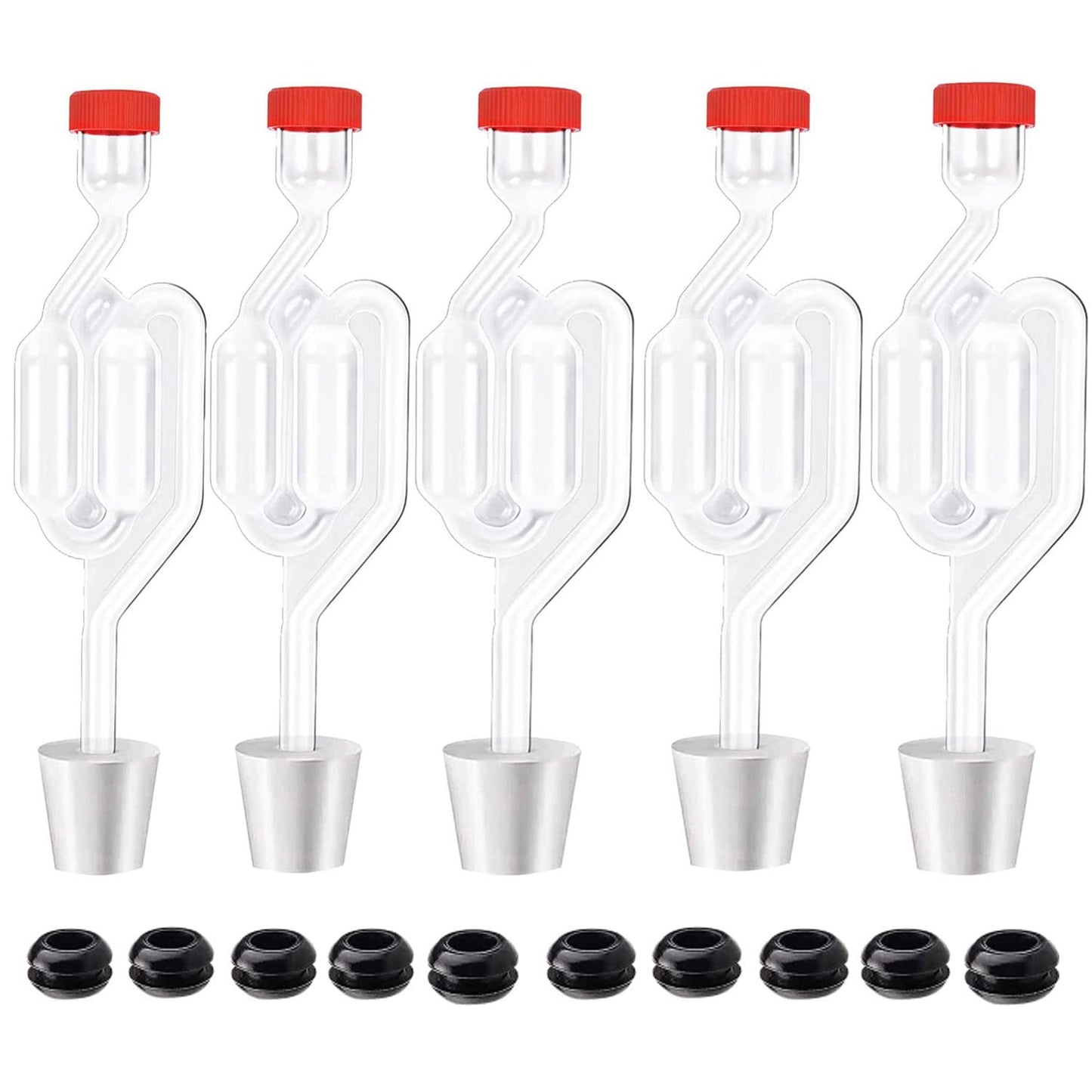 Zazolyne 5ct. S - Shape Airlock with # 6 Stopper 5pcs & Grommets 10pcs,Bubble Fermentation Airlock for Brewing Wine Making Sauerkraut Kimchi (Improved Version)