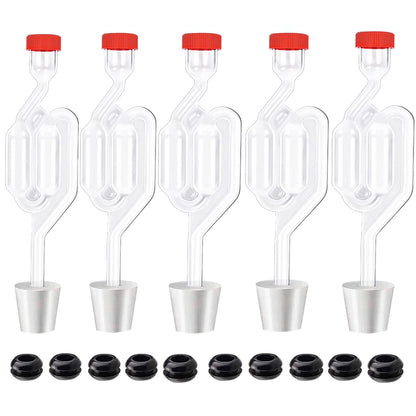 Zazolyne 5ct. S - Shape Airlock with # 6 Stopper 5pcs & Grommets 10pcs,Bubble Fermentation Airlock for Brewing Wine Making Sauerkraut Kimchi (Improved Version)