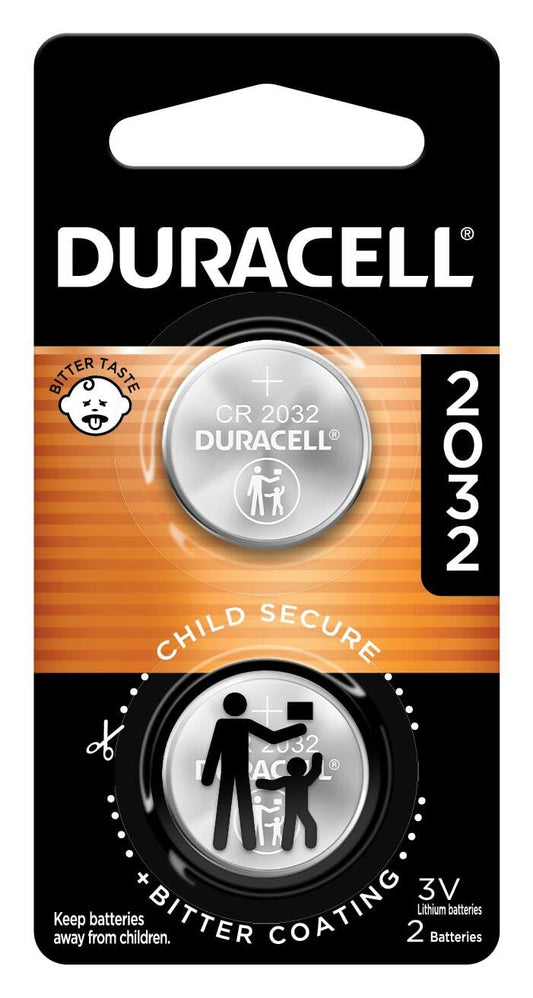 Duracell 2032 Lithium Battery, 2 Count (Pack of 1), Child Safety Features, Compatible with Key Fob, Tea Light Candles and Other Devices, CR2032 Battery