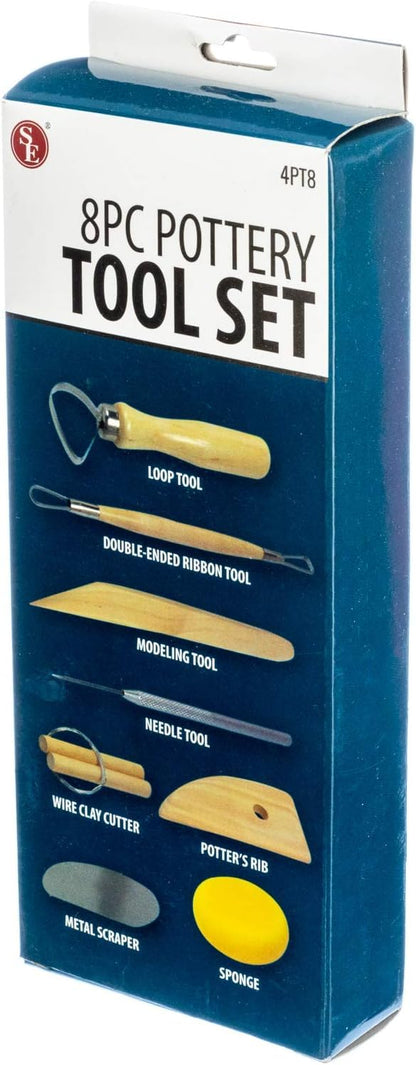 SE Pottery and Clay Carving Tool Set with Wooden Handles- Pottery Kit for Beginners- Clay Sculpting Set of 8 Pcs - 4PT8