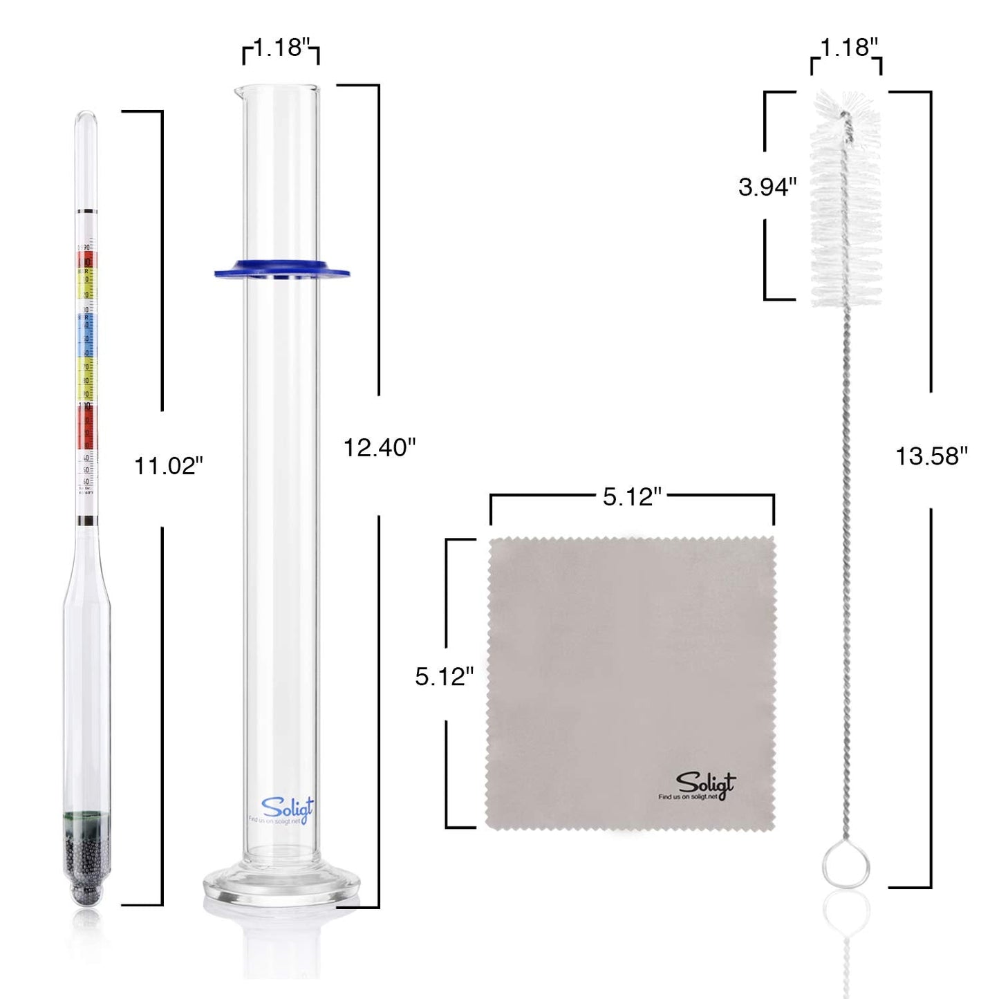 SOLIGT Triple Scale Hydrometer and Glass Test Jar for Wine, Beer, Mead & Cider - ABV, Brix and Gravity Test Kit