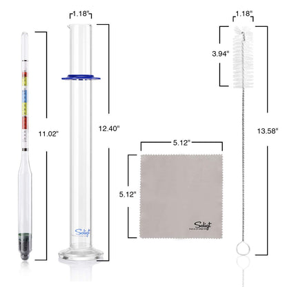 SOLIGT Triple Scale Hydrometer and Glass Test Jar for Wine, Beer, Mead & Cider - ABV, Brix and Gravity Test Kit