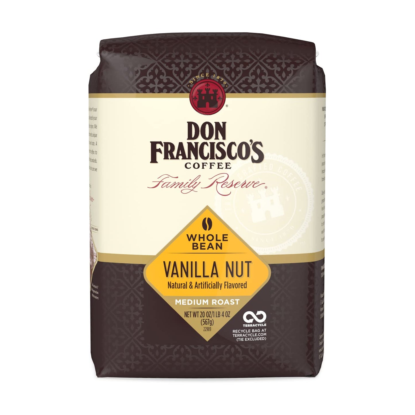 Don Francisco's Vanilla Nut Whole Bean Coffee, Medium Roast – Flavored 100% Arabica,20 oz Bag, Premium Coffee for Drip, Pour Over & French Press