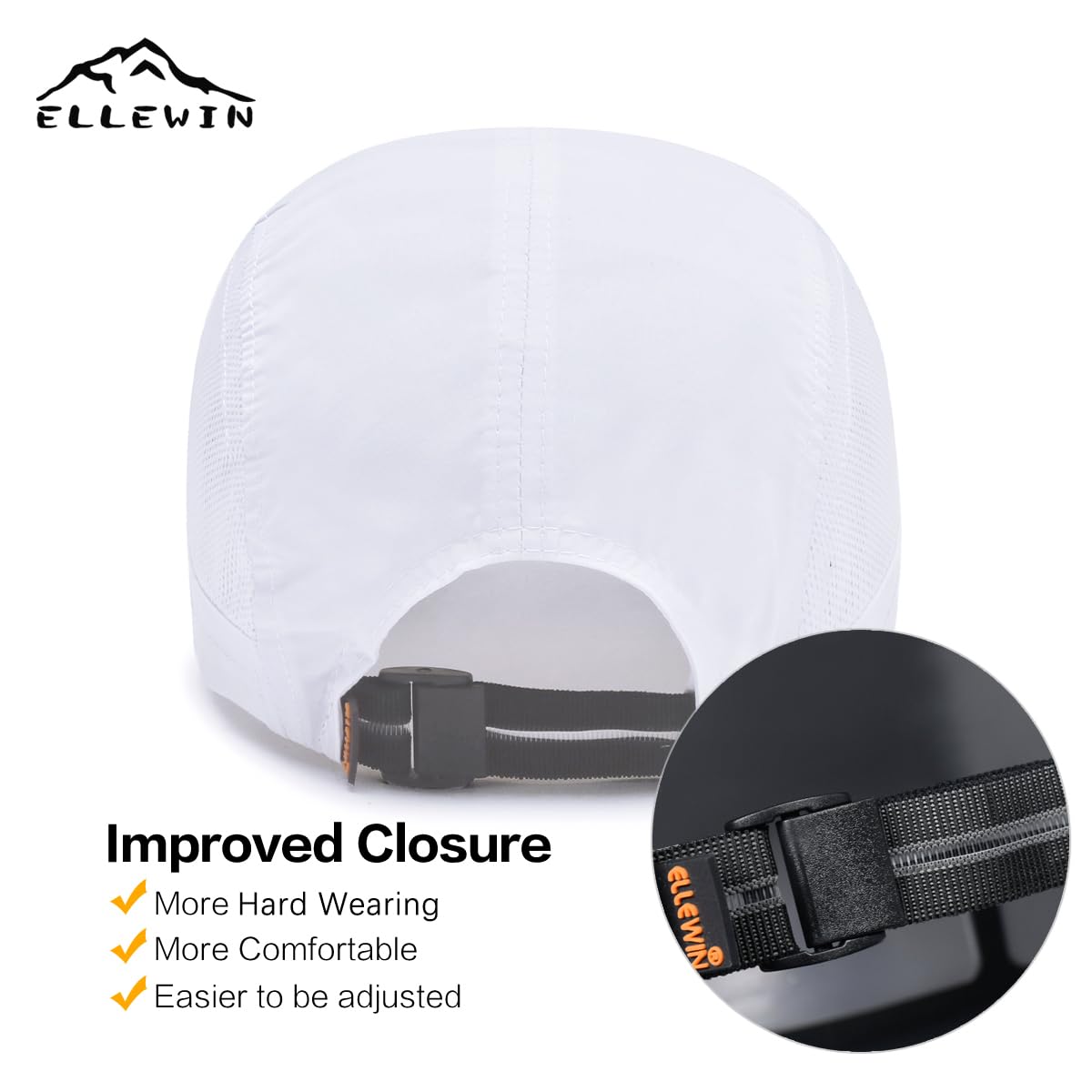 ELLEWIN Men's Baseball Cap UPF50 Hat W/Foldable Long Large Bill,One Size,White