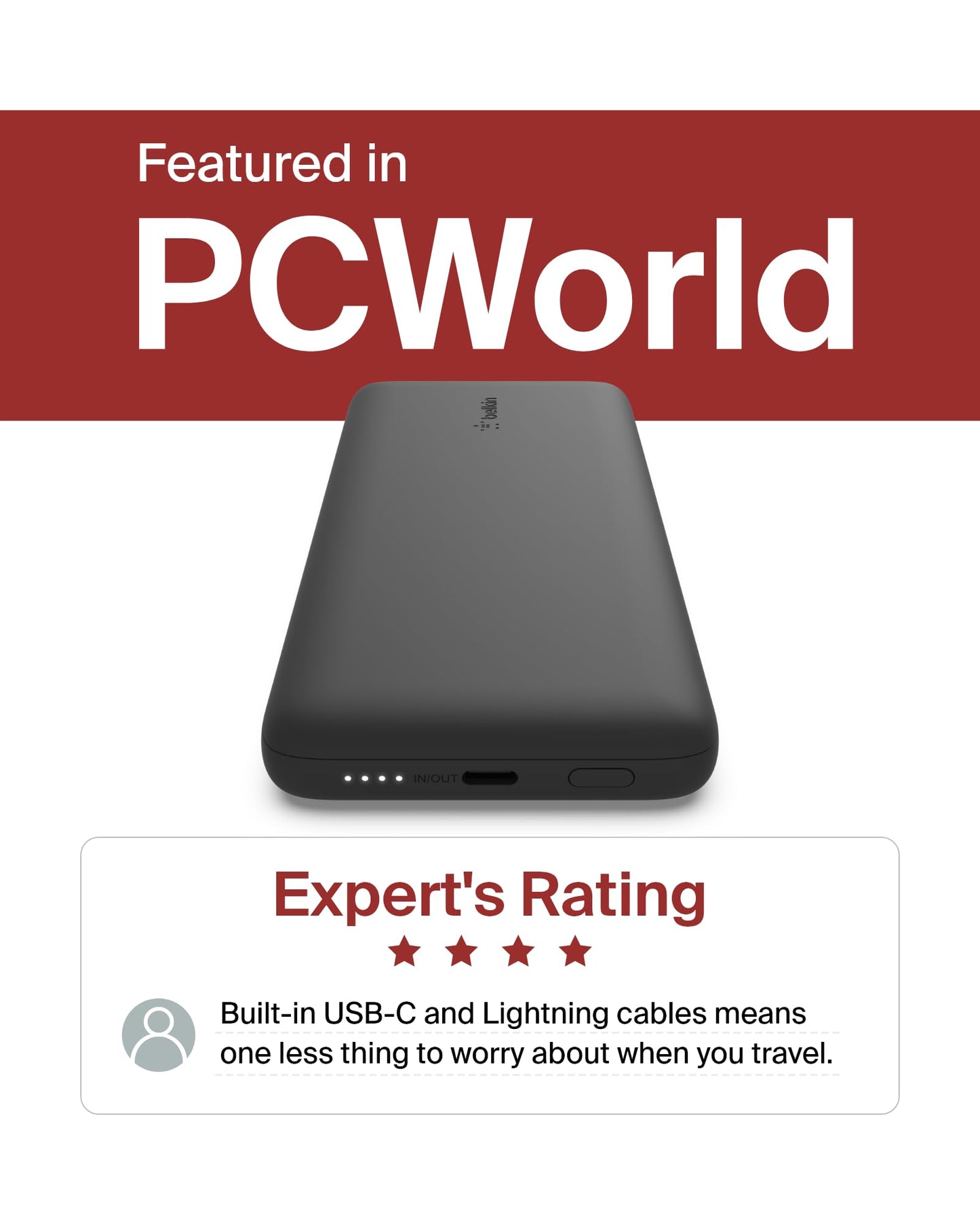 Belkin Portable Charger, Power Bank 10000 mAh, 23W w/Integrated Lightning Cable & USB-C Cable - iPhone Charger Battery Pack for Apple iPhone 16, 15, 14, Galaxy S25, Pixel 9, Travel Essentials - Black