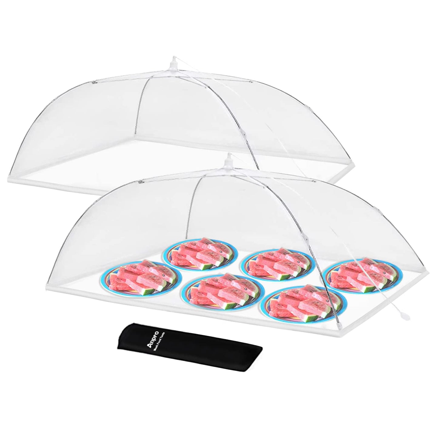 Anpro Food Covers for Outdoors (2 Extra Large with Polyester), Pop-Up Mesh Food Tents, Collapsible Reusable Bug-Proof Nets for Picnics, BBQs & Camping, Stainless Steel Frame