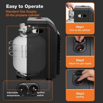 ThermoMate Propane Heater 18000 BTU With ODS & Tip-over Protection, Outdoor Gas Heater for Patio, Garage, Camping, Shop - Heating Up to 450 Sq. Ft, Gas Regulator & Hose Included
