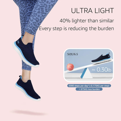 STQ Women Slip on Sneakers Breathable Walking Shoes with Memory Foam Workout Gym Fitness Shoes Navy US 6.5