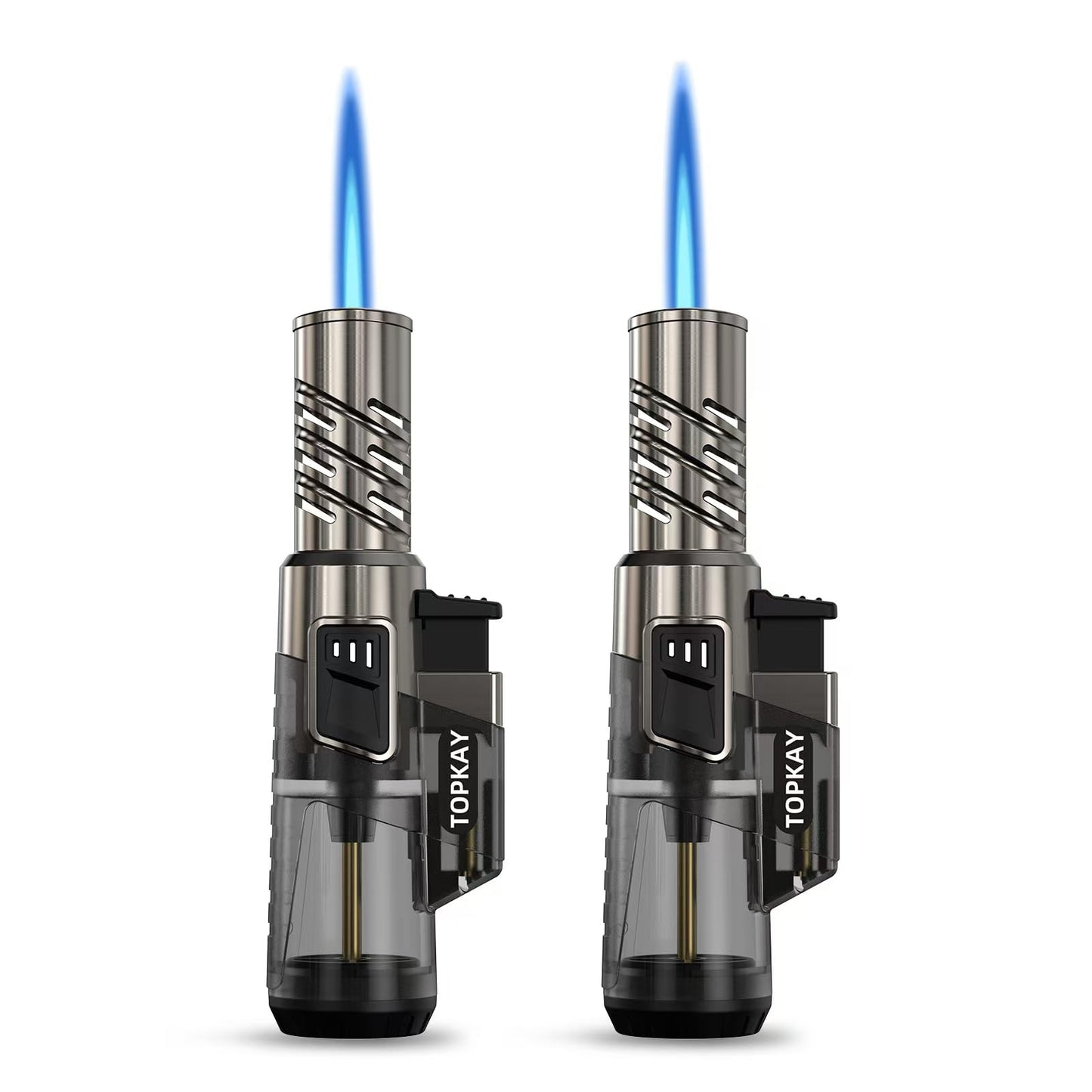 TOPKAY 2 Pack Torch Lighter Jet Flame Butane Lighter Refillable Mini Torch Lighter for Candles Grill BBQ Fireworks Camping (NO PREFILLED)