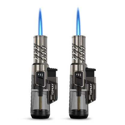 TOPKAY 2 Pack Torch Lighter Jet Flame Butane Lighter Refillable Mini Torch Lighter for Candles Grill BBQ Fireworks Camping (NO PREFILLED)