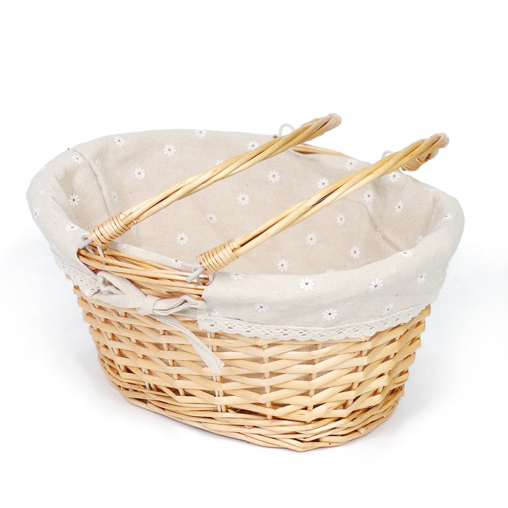 Wicker Basket Gift Baskets Empty Oval Willow Woven Picnic Basket Easter Candy Basket Storage Basket Wine Basket with Handle Egg Gathering Wedding Basket (Natural)