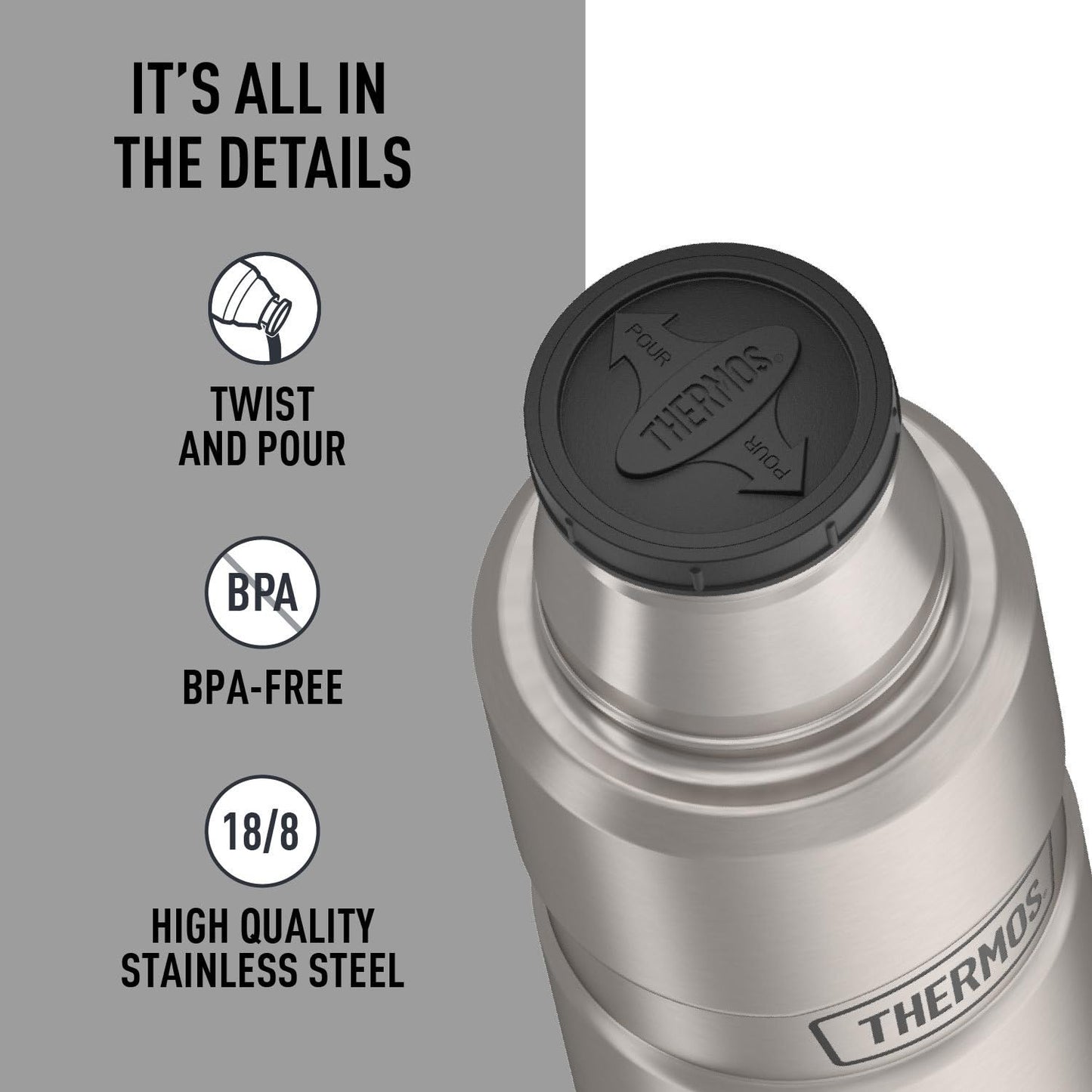 THERMOS Stainless King Vacuum-Insulated Compact Bottle, 16 Ounce, Matte Steel