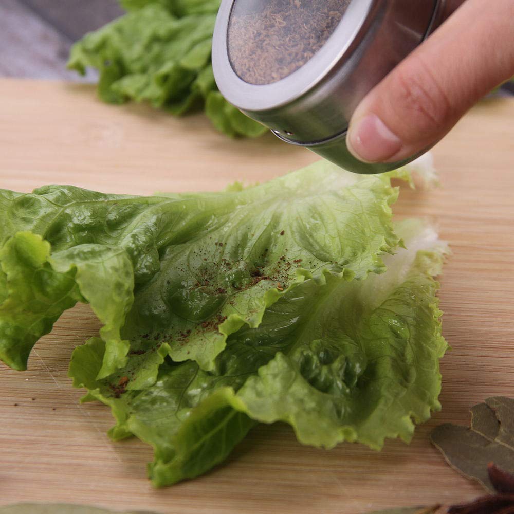 Sanvcomy 12 Powerful Magnetic Spice Tins- Stainless Steel Spice Storage Containers, Kitchen Spice Jars with Clear Lid with Sift & Pour, Rack Magnetic on Fridge, 120 Spice Labels