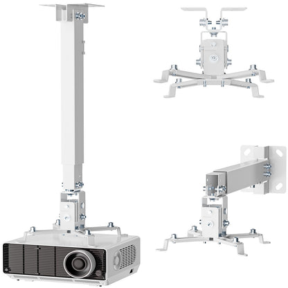 WALI Projector Mount Ceiling/Wall - Universal 3-in-1 Bracket with Extension Pole, Height Adjustable Holder for LCD/DLP Projectors, Supports up to 44lbs, White (PM-003-W)