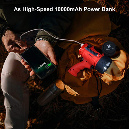 YIERBLUE Rechargeable Spotlight with Super High Lumen LED, IP67 Waterproof Handheld Flashlight Searchlight with Detachable Red Light Filter, Long Running