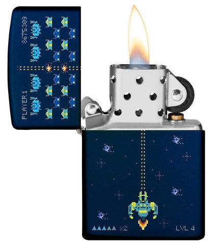 Zippo Pixel Game Design Navy Matte Pocket Lighter
