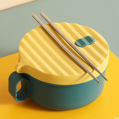 YCXXKJ Microwave Ramen Bowl Ramen Cooker with Handles Noodle Bowls with Lid and Chopsticks Dishwasher Safe for Home Office College Dorm Room(Yellow & Green)