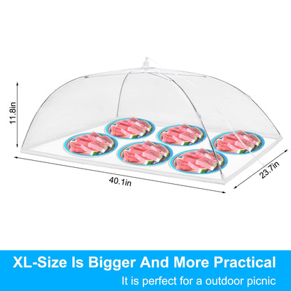 Anpro Food Covers for Outdoors (2 Extra Large with Polyester), Pop-Up Mesh Food Tents, Collapsible Reusable Bug-Proof Nets for Picnics, BBQs & Camping, Stainless Steel Frame