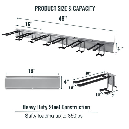 Aking Ace Wall Mount Tool Storage Rack, Heavy Duty Garage Organizer, Garden Hooks and Hangers, Hold Up to 350lbs Grey AK806