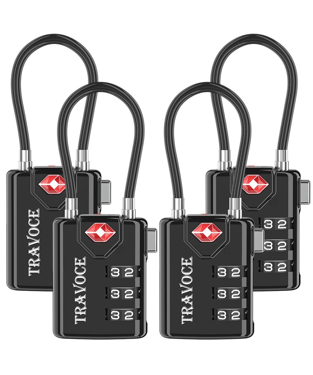 TSA Approved Luggage Locks, Travel Locks Which Also Work Great as Gym Locks, Toolbox Lock, Backpack and More, Black 4 Pack