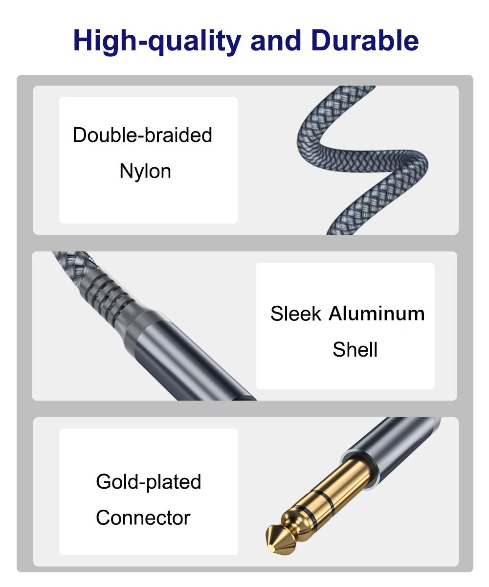 Elebase 1/4 Inch TRS Instrument Guitar Cable 10ft 2Pack,Straight 6.35mm Guitar Bass AMP Cord,Quarter Inch 6.3mm Male Jack Stereo Audio Balanced Line for Electric Guitar,Bass,Keyboard,Amplifier,Speaker