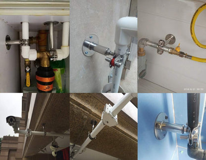 Stainless Steel Adjustable Pipe Clamp Bracket - Wall/Ceiling Mount Support for 1/2-Inch (19mm) Pipe, Heavy-Duty Rustproof Brackets with Screws, Extended Type, Set of 2